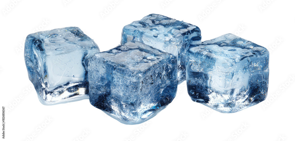 Obraz premium Several translucent, icy cubes clustered together, reflecting light