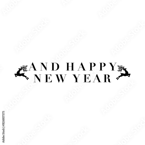 New Year Wishes: A festive graphic design with elegant typography, spreading cheerful wishes for a joyful New Year, complete with celebratory imagery of deer.