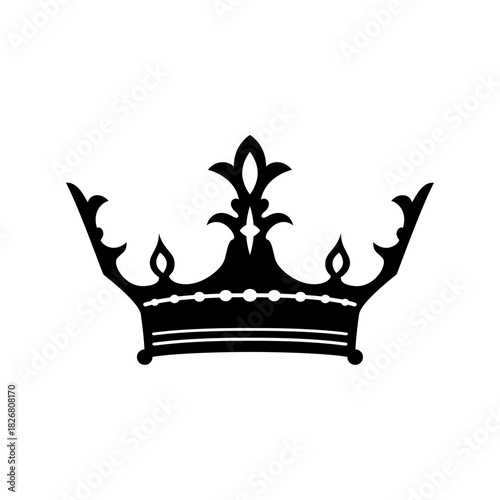Majestic Crown Silhouette: An elegant, black silhouette of a royal crown, symbolizing power, authority, and nobility. The intricately designed crown, a timeless emblem of sovereignty.