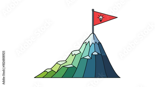 Mountain peak with a red flag indicating success and achievement.