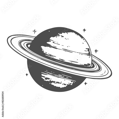 Saturn's Splendor: A stunning monochromatic portrayal of Saturn, exhibiting its magnificent rings. A classic design that captivates the viewer with its cosmic elegance.