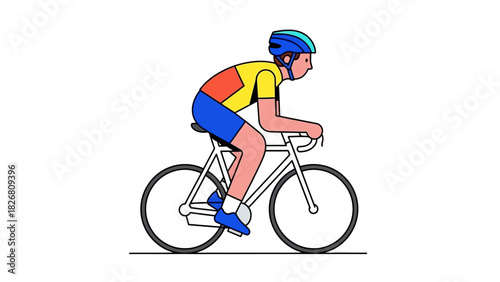 Side profile illustration of a professional cyclist riding a bicycle.