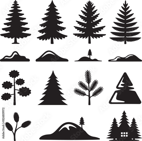 set of christmas trees