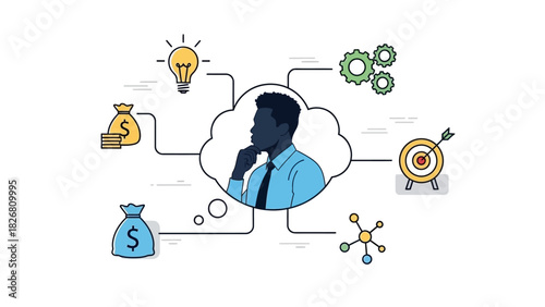 Thoughtful businessman contemplating business strategy and ideas.