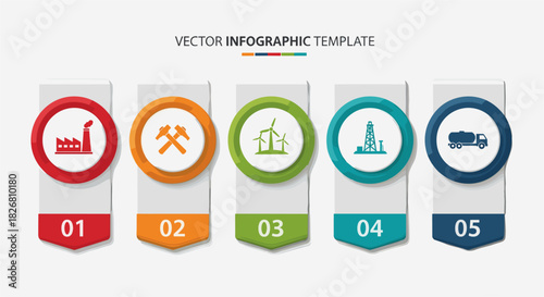 Modern infographic template for business presentation with industry, mining, renewable energy and oil icons