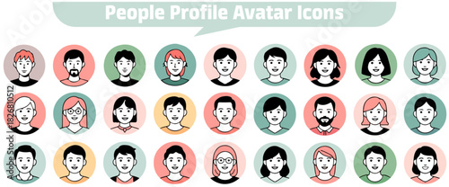 People Avatar Vector Pack – Diverse Profile Icons Set for Web Applications, Social Networks, User Accounts, Community Platforms, and Modern Character Illustration Design, 