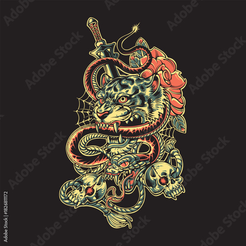 old school tattoo design vector illustration