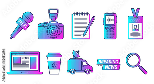 Vibrant Press and Journalism Icons Set for Modern Media Designs