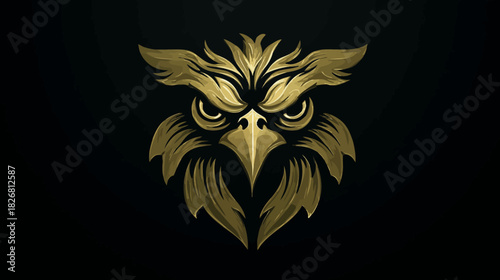 Striking Golden Owl Head Emblem Design on Dark Background. Detailed Vector Illustration of a Regal Bird, Symbolizing Wisdom, Power, and Vision.