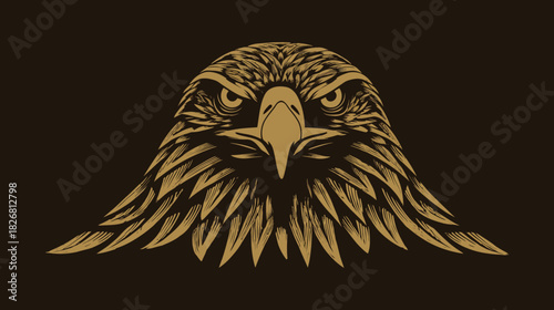 Majestic and powerful eagle head illustration, a fierce raptor with intricate details and a vintage, stylized aesthetic.