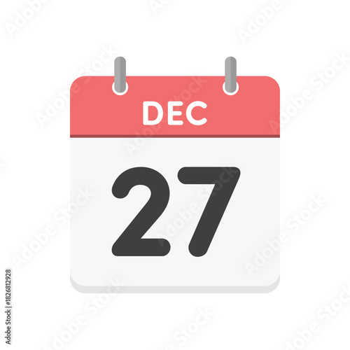 12月27日･DEC 27の日めくりカレンダーのアイコン - 12/27の日付入りの赤い色の英語の暦