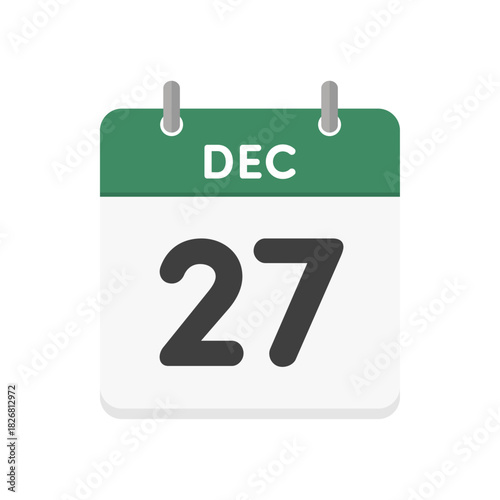 12月27日･DEC 27の日めくりカレンダーのアイコン - 12/27の日付入りの緑色の英語の暦