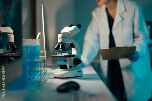 Scientist conducting research in a modern laboratory setting