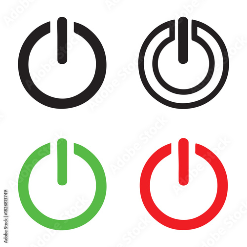 green red power button icon set vector
