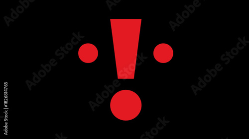 Abstract red exclamation mark icon forming a surprised or shocked face on black. Graphic concept for warning, alert, error, danger, attention.