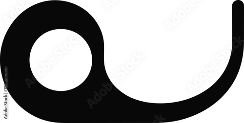 Abstract organic black curvilinear form with a prominent white void, creating a modern, minimalist graphic design element, clean and bold vector illustration on white.