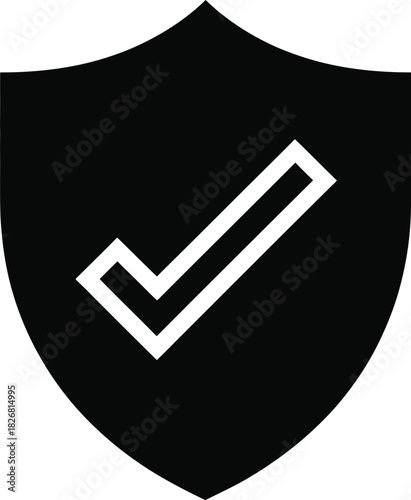 Shield with checkmark icon for cybersecurity, data protection, online privacy, system integrity, secure access, digital verification. guaranteed safety, trusted approval.
