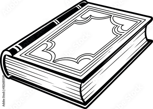 Classic Hardcover Book Icon with Ornate Decorative Cover Design - Vector Illustration