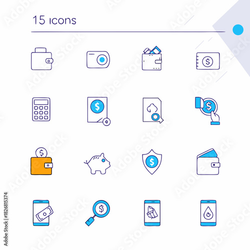 Collection of financial and business icons with dollar signs