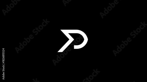 Elegant abstract geometric design element combining an arrow and a curve. Minimalist white symbol on black background for modern concepts.