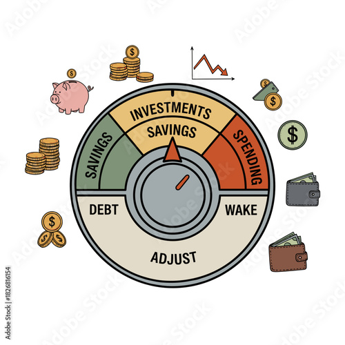 Financial thermostat showing budgeting status and adjustment options  