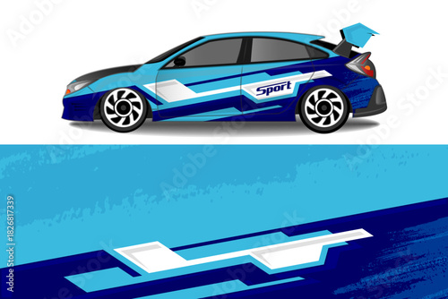 Sporty Blue Car Wrap Design template eps 10