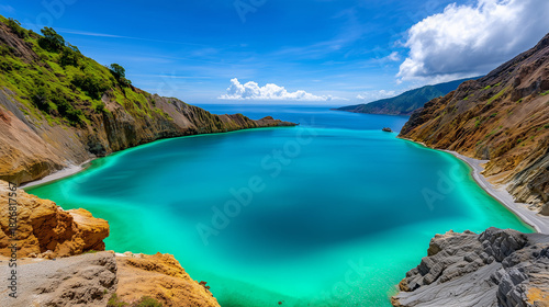 Volcanic Crater Lake with T...