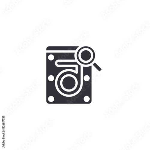A hard drive icon with a gear symbol, representing technical configuration, system adjustments, digital maintenance, and data management optimization.