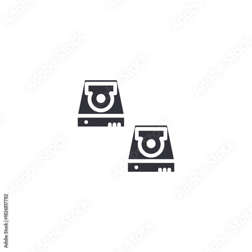 Two backup storage units connected together, symbolizing redundancy, mirrored data, secure replication, and advanced information protection.