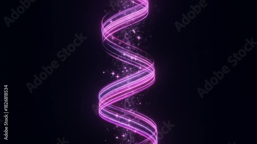 Elegant Pink Light Trails Spiraling Upwards with Sparkles Against Black Backdrop