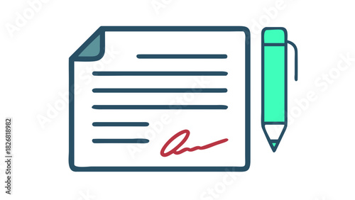 Vector icon of a document with a signature representing legal agreements and contracts