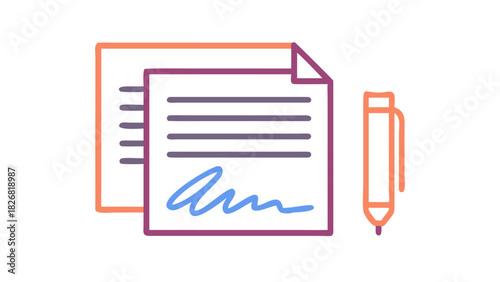 Vector icon of a document with a signature representing legal agreements and contracts