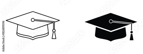 Graduation cap mortarboard education icon outline and solid style