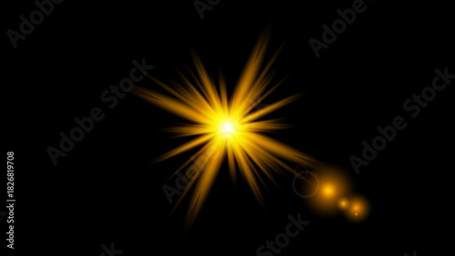 Transparent sunlight lens flare effect with golden glow, soft light rays, and optical lens flare png.