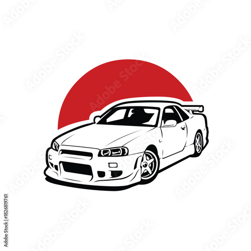 90s Japanese Sport Car JDM vector illustration isolated in white background