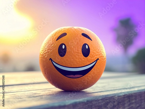 Mischievous Smiley Face with Purple and Orange Gradient Background – Digital Illustration