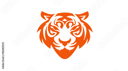 Orange Stylized Tiger Head Illustration - Powerful Wild Animal Vector Graphic Design for Mascot or Emblem