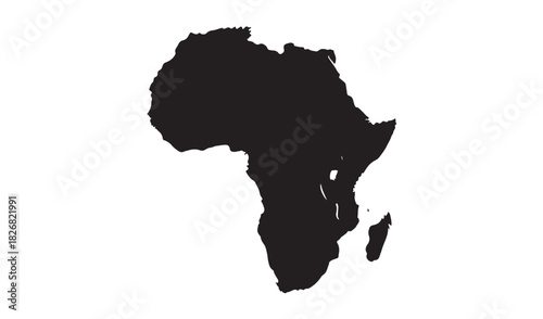 Black silhouette map of the continent of africa on a white background