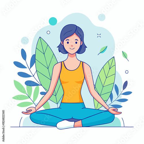 Peaceful Woman Meditating Outdoors Illustration