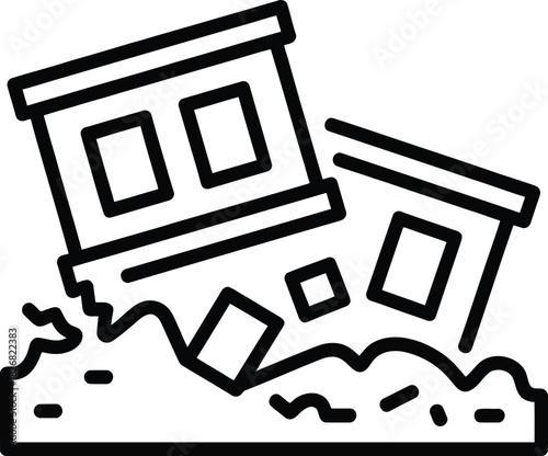 Earthquake building collapse icon depicting destruction and debris.