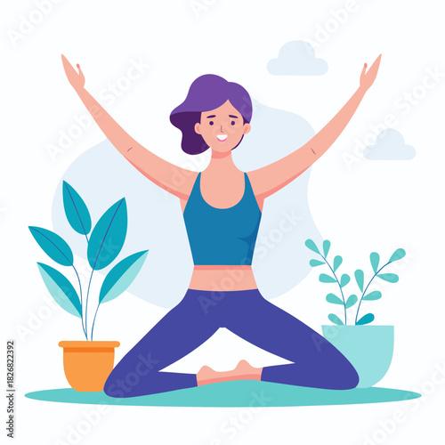 Relaxed Woman Doing Yoga Meditation Illustration
