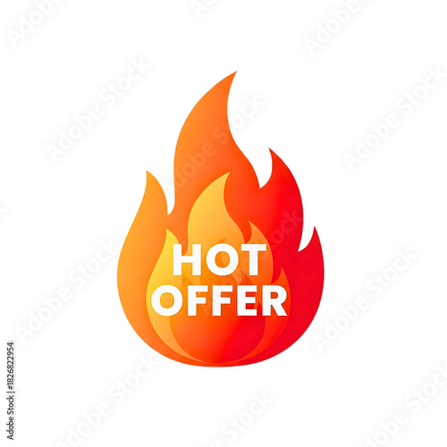 Fiery hot offer sticker with bold text isolated on transparent background