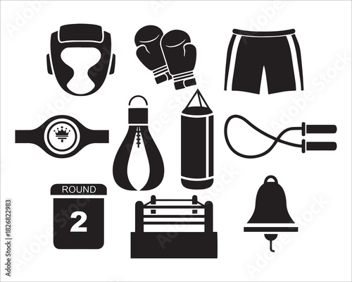 Boxing Equipment And Symbols Silhouette Set
