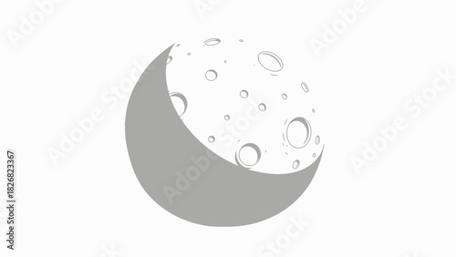 Simple grey crescent moon with craters vector icon.