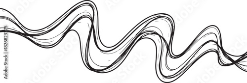 Elegant Abstract Wavy Line Art – Minimalist Black Ink Flow Design