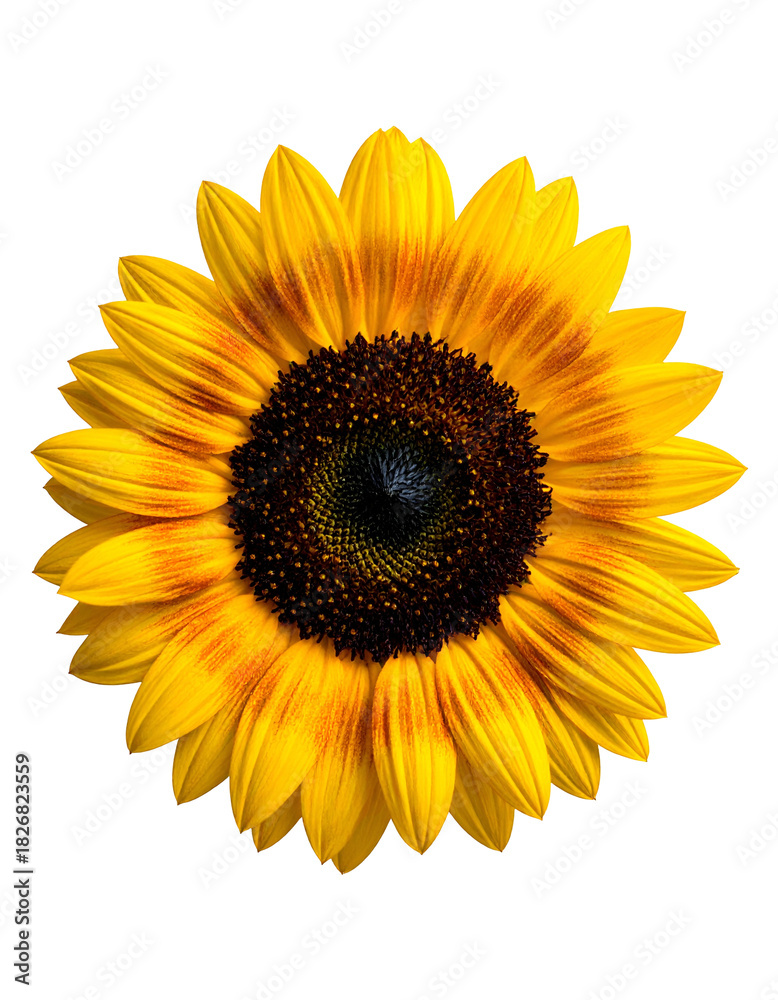 Fototapeta premium Close-up of a vibrant sunflower against a black background, fully open