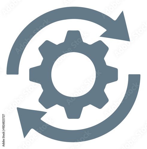 Gear and arrows icon flat vector design element for process refresh and synchronization concepts isolated on white background