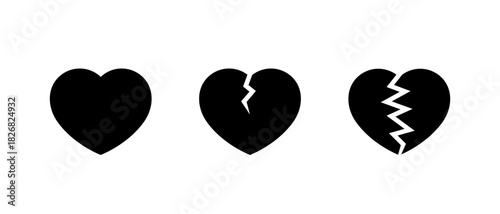 Heart and heartbreak icon. Love and breakup symbol. Romantic and divorce sign