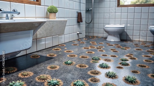Innovative Bathroom Design with Cactus-Inspired Textured Flooring