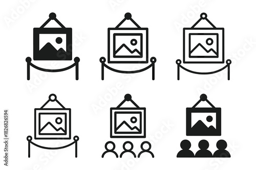 Art Logo Variations. Art installation events. Icon set. Set Logo of art installation events: gallery opening. harmonious logo variations of the same emblematic